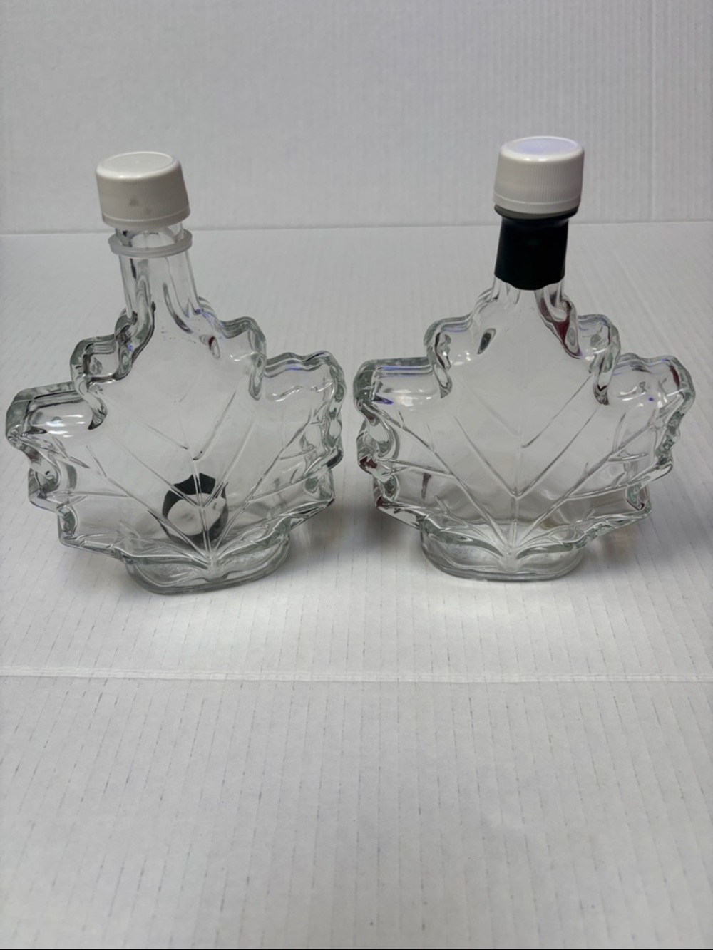 🍁🍁TWO Glass Maple Leaf Bottles for fans of Toronto Hockey, Vermont